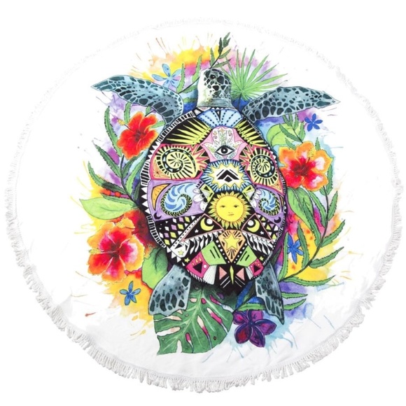 Other - Mosaic Turtle Fringe Luxury Round Beach Towel